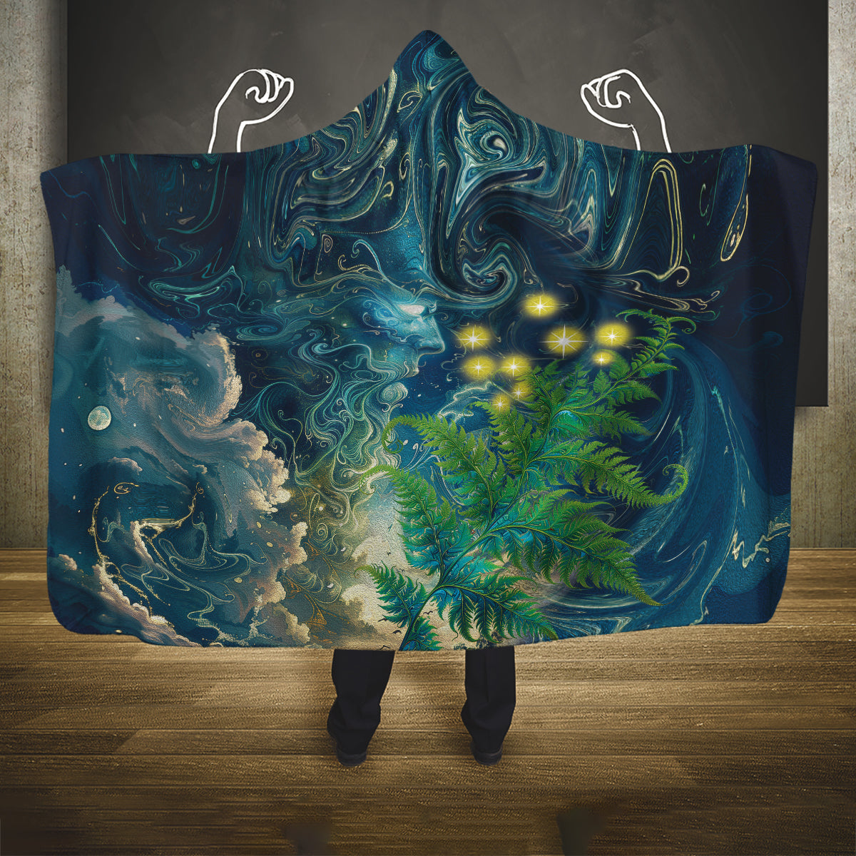New Zealand Matariki Waipuna-a-rangi Hooded Blanket He Roimata o Rangi LT9 One Size Black - Polynesian Pride