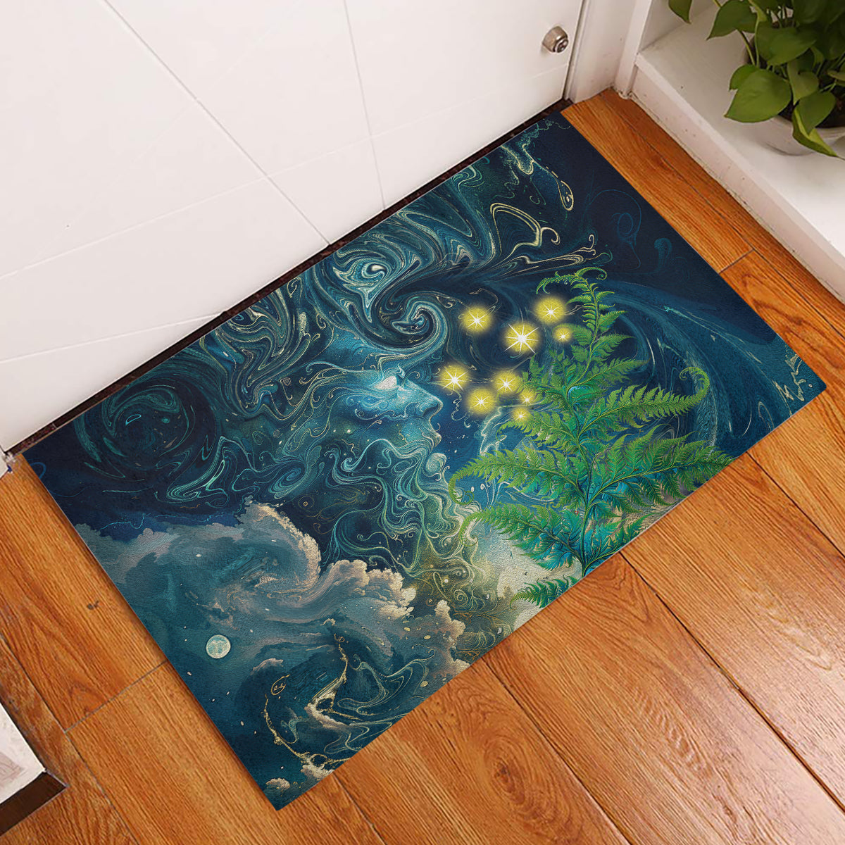 New Zealand Matariki Waipuna-a-rangi Rubber Doormat He Roimata o Rangi LT9 Black - Polynesian Pride
