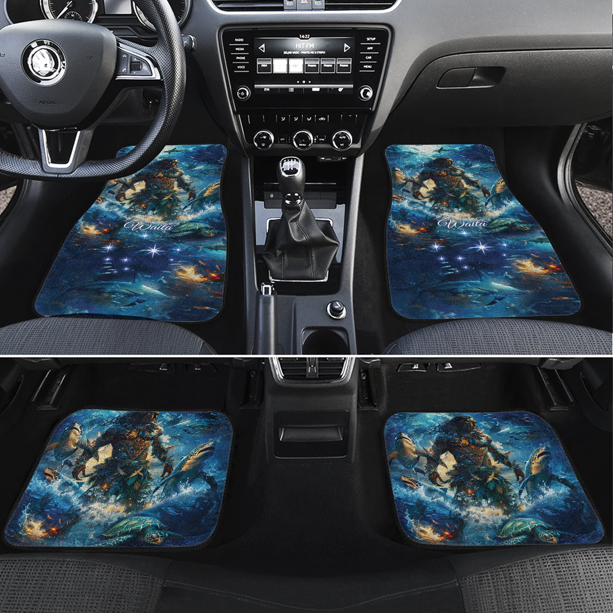 New Zealand Matariki Waita Car Mats The Way Of The Water LT9 Set 4pcs Black - Polynesian Pride