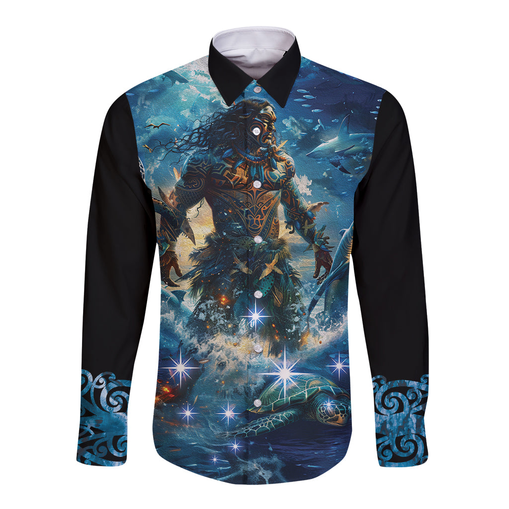 New Zealand Matariki Waita Long Sleeve Button Shirt The Way Of The Water LT9 Unisex Black - Polynesian Pride