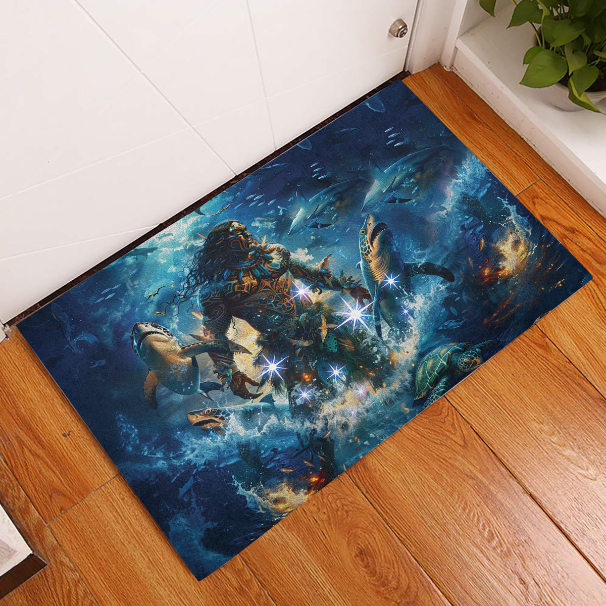 New Zealand Matariki Waita Rubber Doormat The Way Of The Water LT9 Black - Polynesian Pride