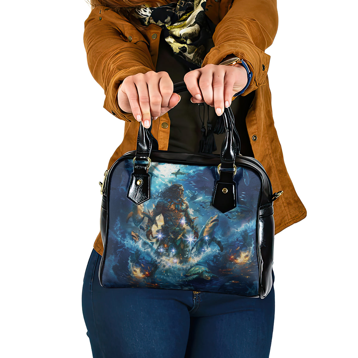 New Zealand Matariki Waita Shoulder Handbag The Way Of The Water LT9 One Size Black - Polynesian Pride