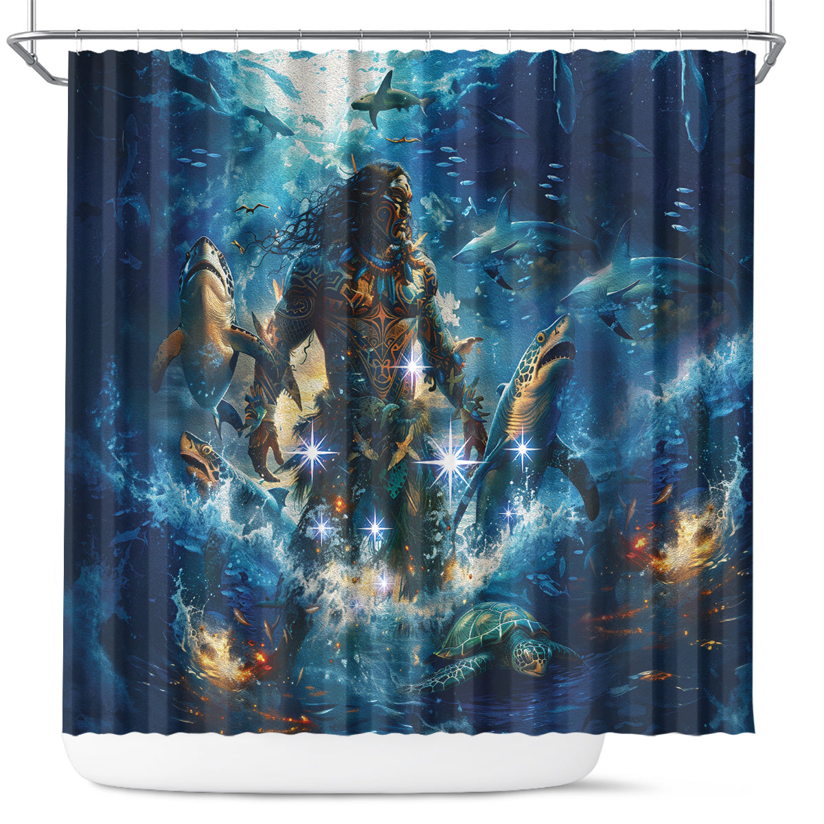 New Zealand Matariki Waita Shower Curtain The Way Of The Water LT9 Black - Polynesian Pride