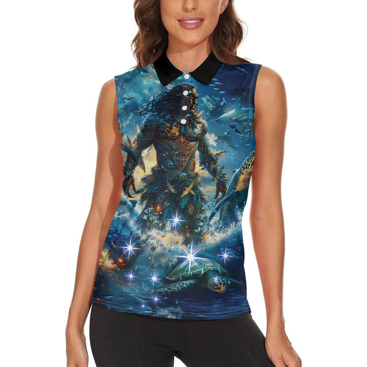 New Zealand Matariki Waita Women Sleeveless Polo Shirt The Way Of The Water