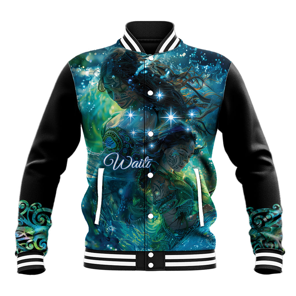 New Zealand Matariki Waiti Baseball Jacket The Beginnings Of Life LT9 Unisex Black - Polynesian Pride