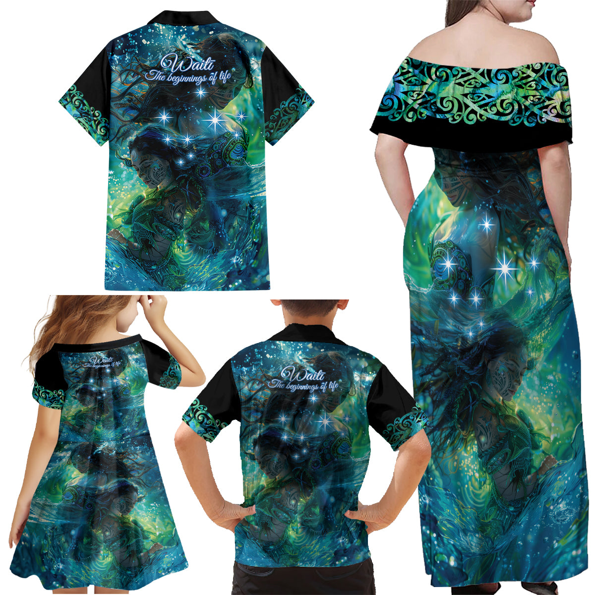 New Zealand Matariki Waiti Family Matching Off Shoulder Maxi Dress and Hawaiian Shirt The Beginnings Of Life