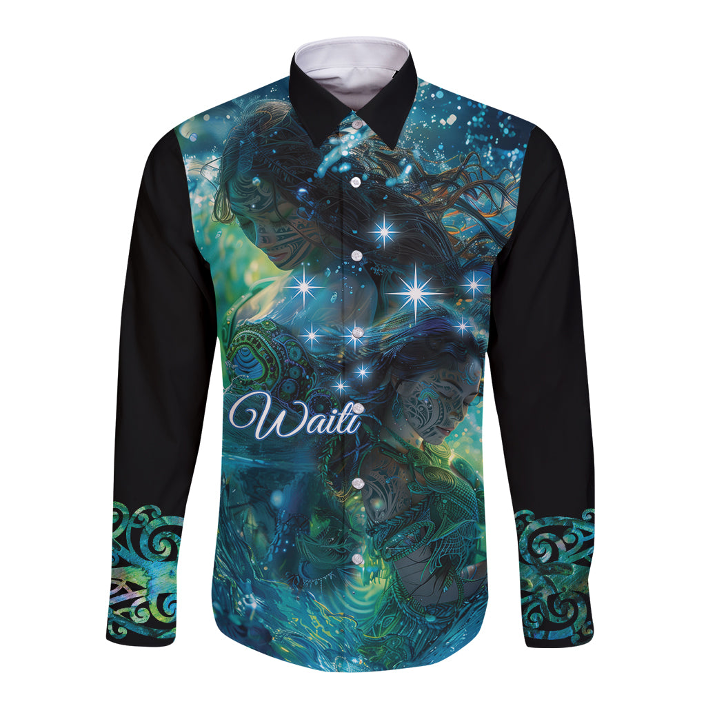 New Zealand Matariki Waiti Long Sleeve Button Shirt The Beginnings Of Life LT9 Unisex Black - Polynesian Pride