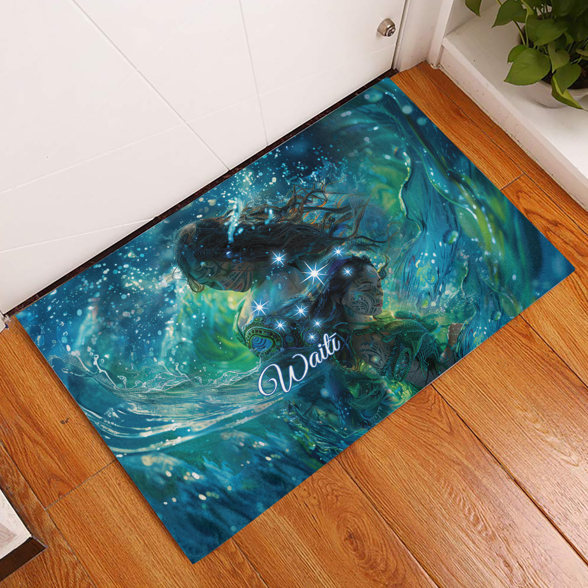 New Zealand Matariki Waiti Rubber Doormat The Beginnings Of Life LT9 Black - Polynesian Pride