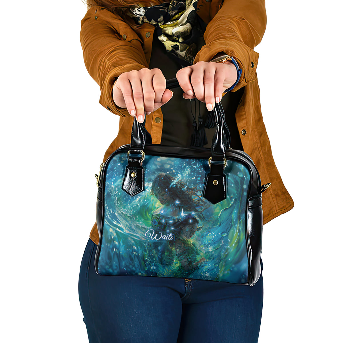 New Zealand Matariki Waiti Shoulder Handbag The Beginnings Of Life LT9 One Size Black - Polynesian Pride