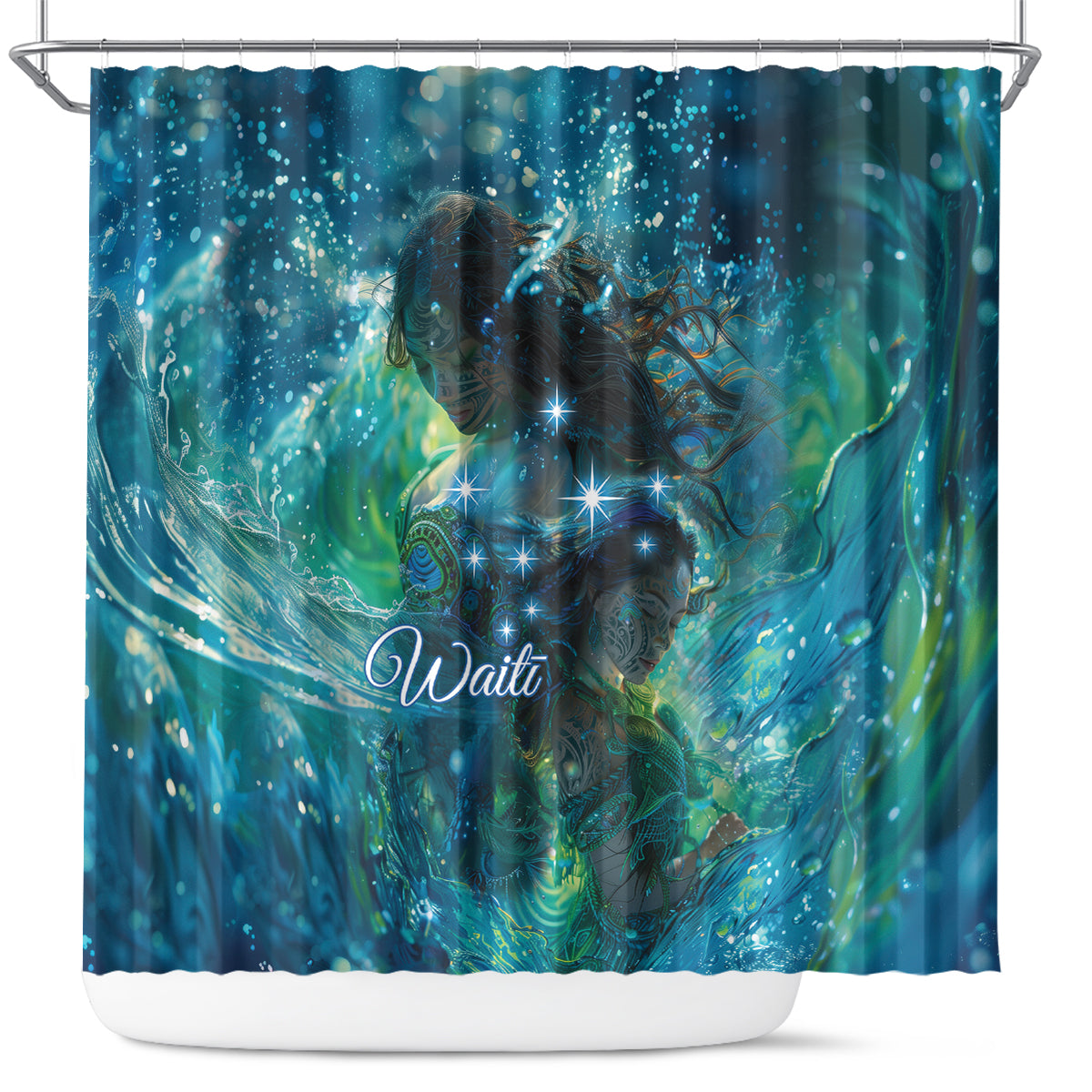 New Zealand Matariki Waiti Shower Curtain The Beginnings Of Life LT9 Black - Polynesian Pride