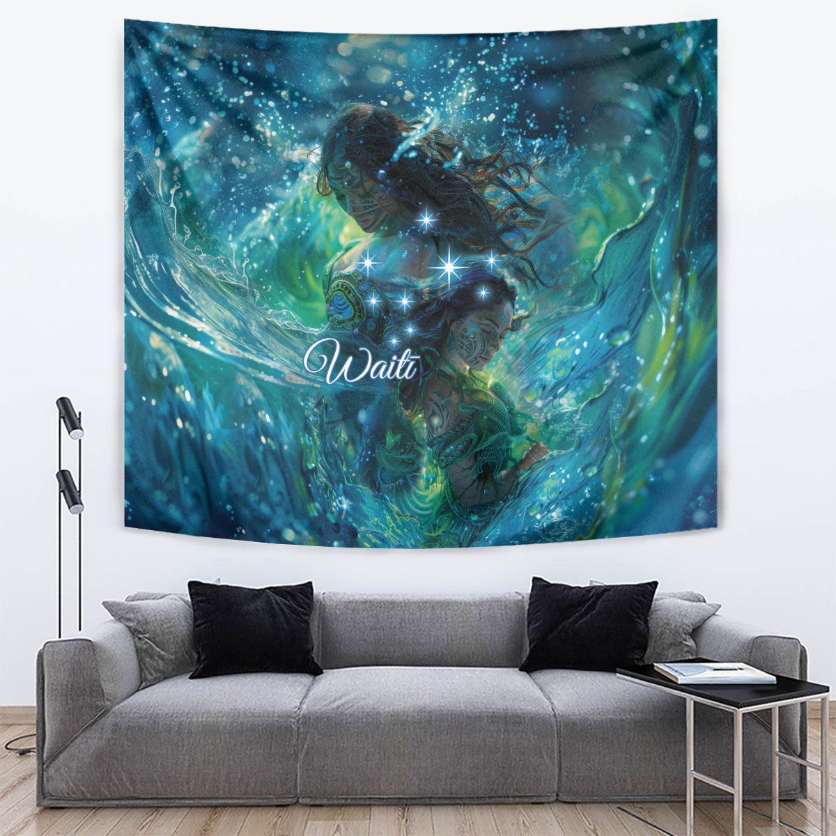 New Zealand Matariki Waiti Tapestry The Beginnings Of Life LT9 Black - Polynesian Pride