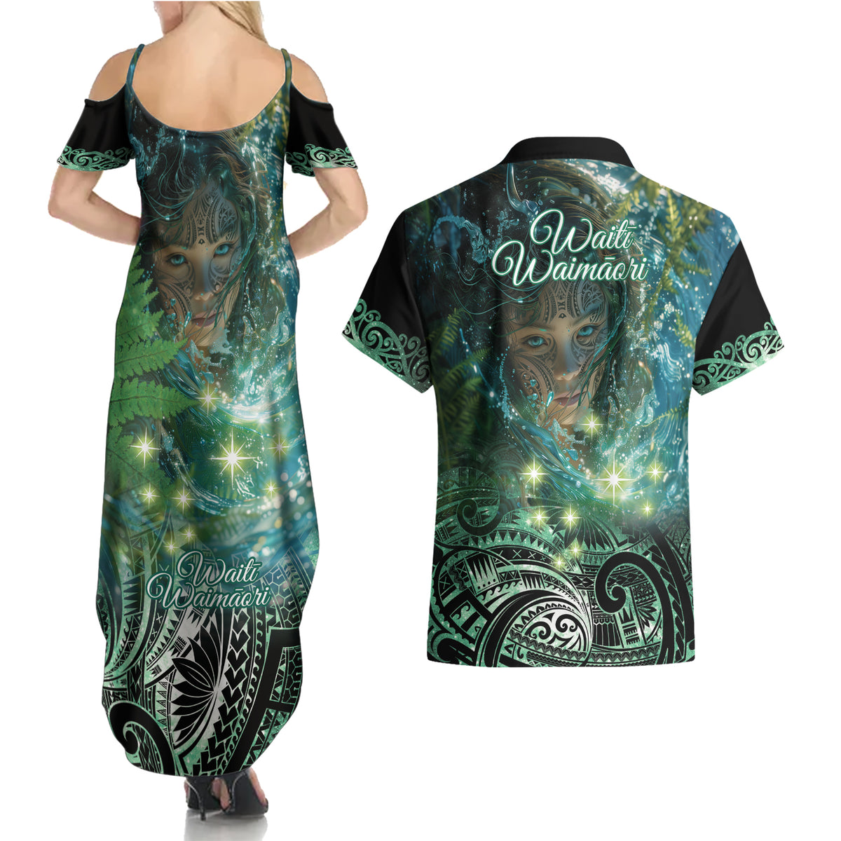 New Zealand Matariki Waiti Couples Matching Summer Maxi Dress and Hawaiian Shirt Waimāori and The Origin Of Life