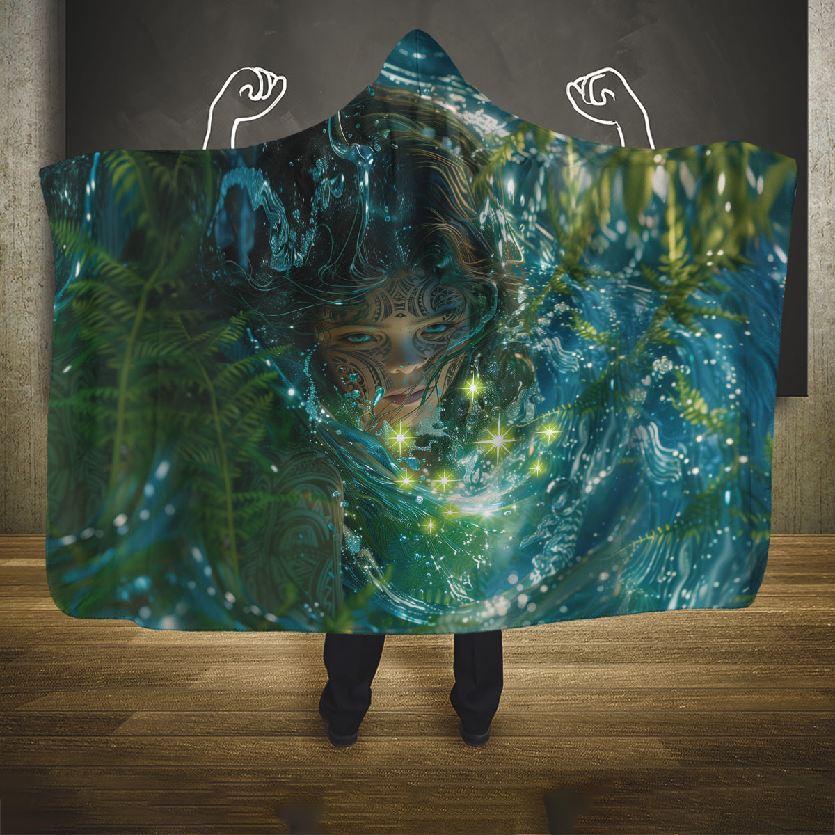 New Zealand Matariki Waiti Hooded Blanket Waimori and The Origin Of Life LT9 One Size Black - Polynesian Pride