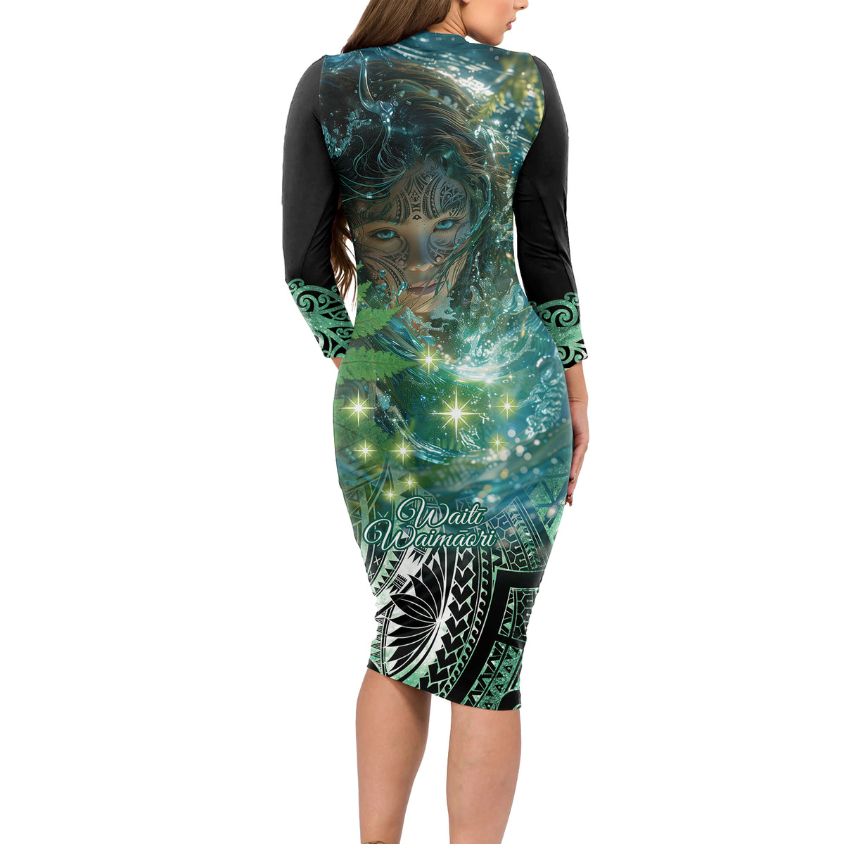 New Zealand Matariki Waiti Long Sleeve Bodycon Dress Waimāori and The Origin Of Life