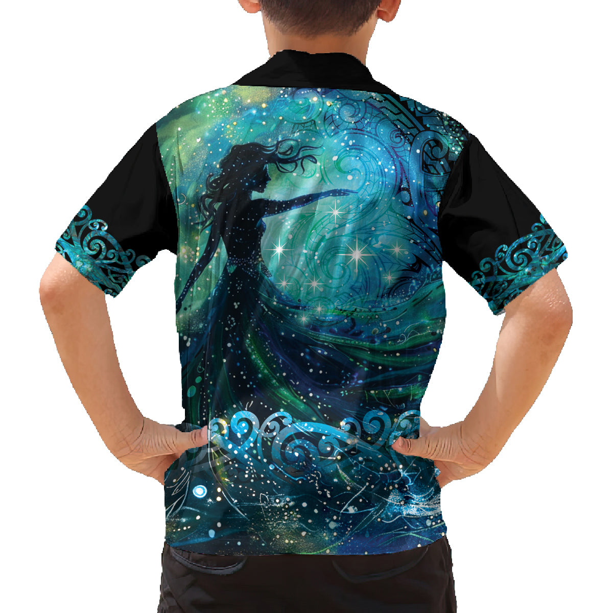 New Zealand Matariki Hiwa-i-te-rangi Family Matching Off The Shoulder Long Sleeve Dress and Hawaiian Shirt Titiro ki nga Whetu Wishing Star LT9 - Polynesian Pride