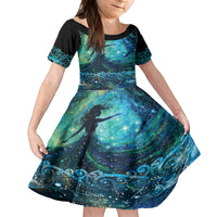 New Zealand Matariki Hiwa-i-te-rangi Family Matching Off The Shoulder Long Sleeve Dress and Hawaiian Shirt Titiro ki nga Whetu Wishing Star LT9 Daughter's Dress Black - Polynesian Pride