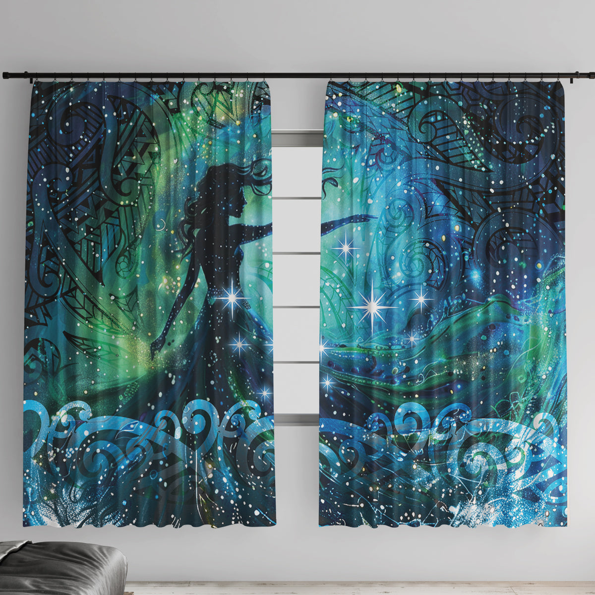 New Zealand Matariki Hiwa-i-te-rangi Window Curtain Titiro ki nga Whetu Wishing Star LT9 With Hooks Black - Polynesian Pride