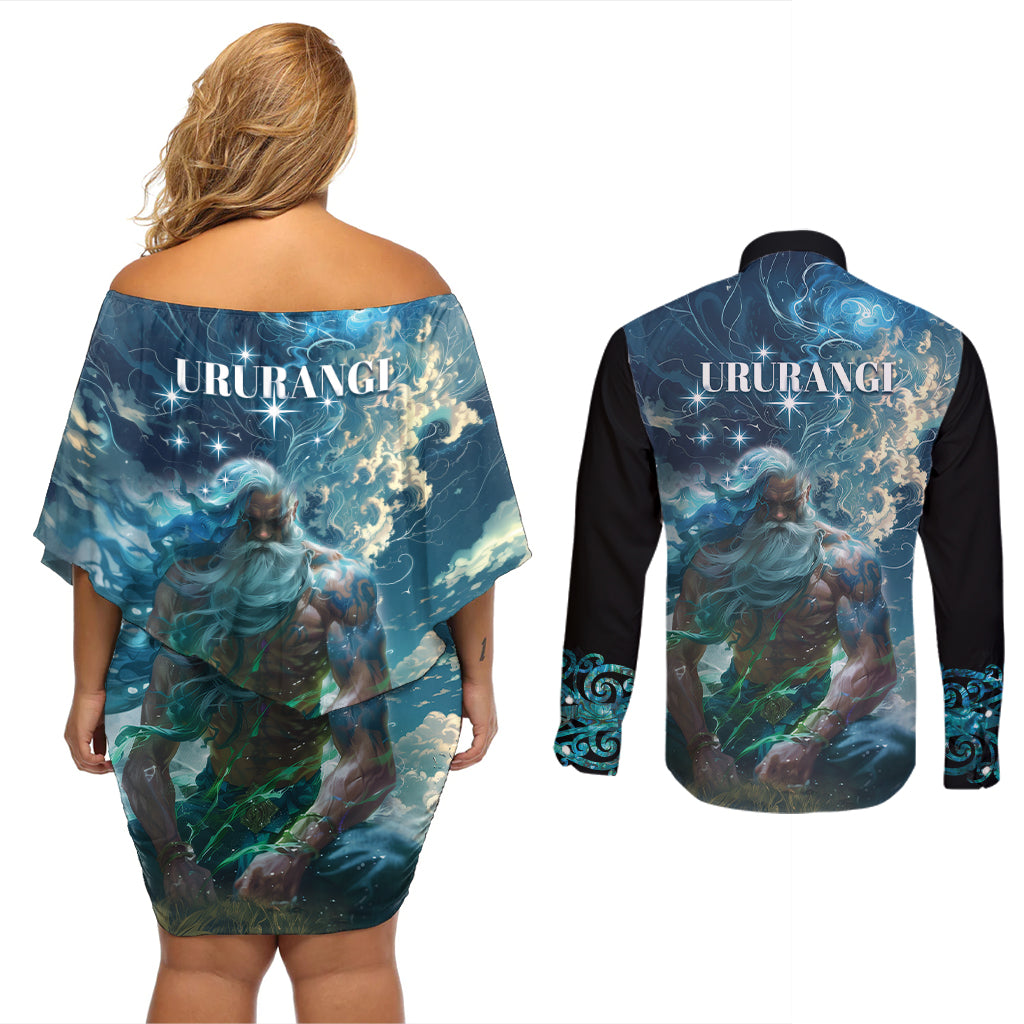 New Zealand Matariki Ururangi Couples Matching Off Shoulder Short Dress and Long Sleeve Button Shirt The Murmur Of The Wind
