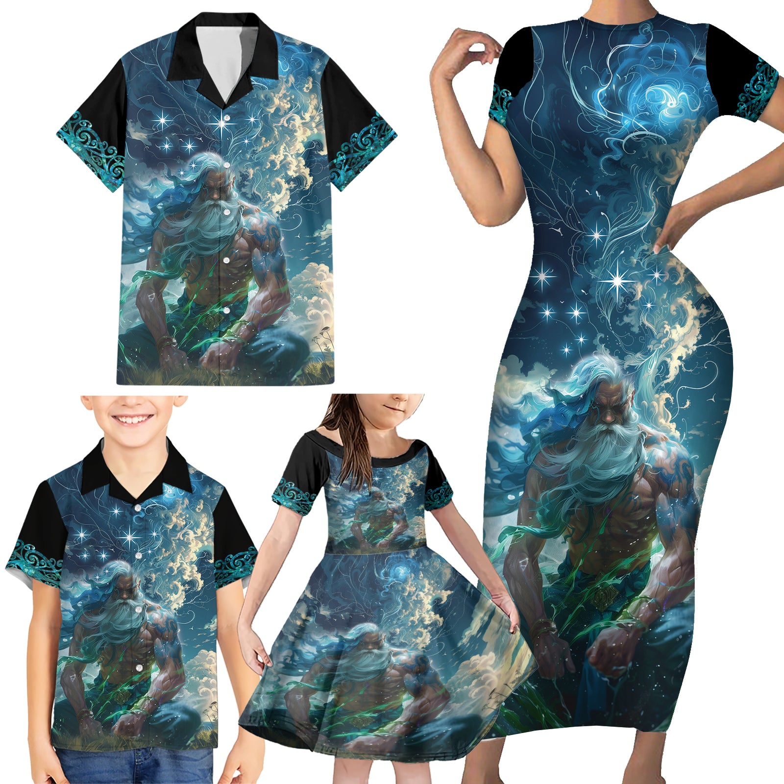 New Zealand Matariki Ururangi Family Matching Short Sleeve Bodycon Dress and Hawaiian Shirt The Murmur Of The Wind LT9 - Polynesian Pride