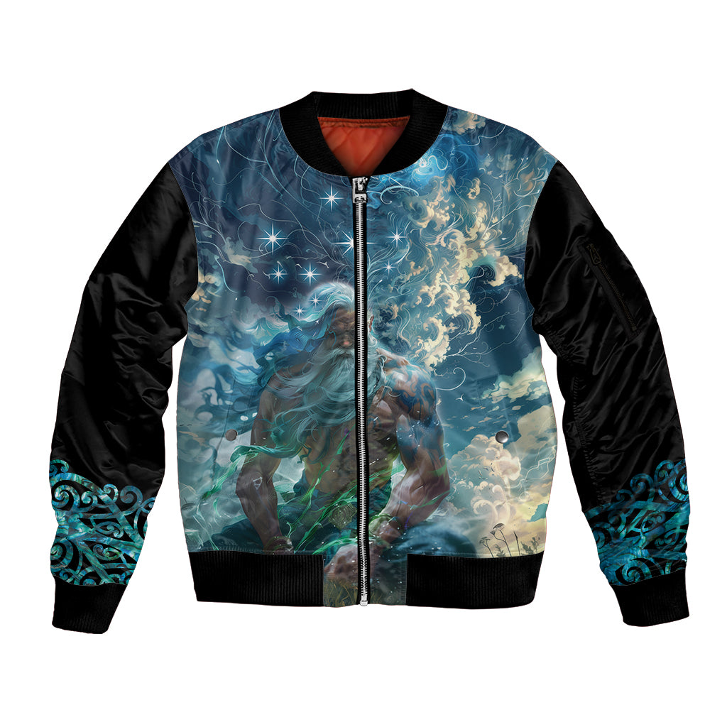 New Zealand Matariki Ururangi Sleeve Zip Bomber Jacket The Murmur Of The Wind LT9 Unisex Black - Polynesian Pride