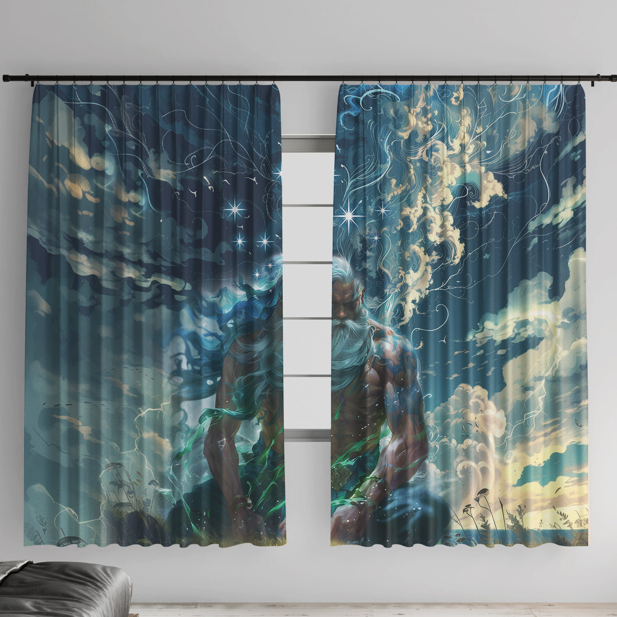 New Zealand Matariki Ururangi Window Curtain The Murmur Of The Wind LT9 With Hooks Black - Polynesian Pride