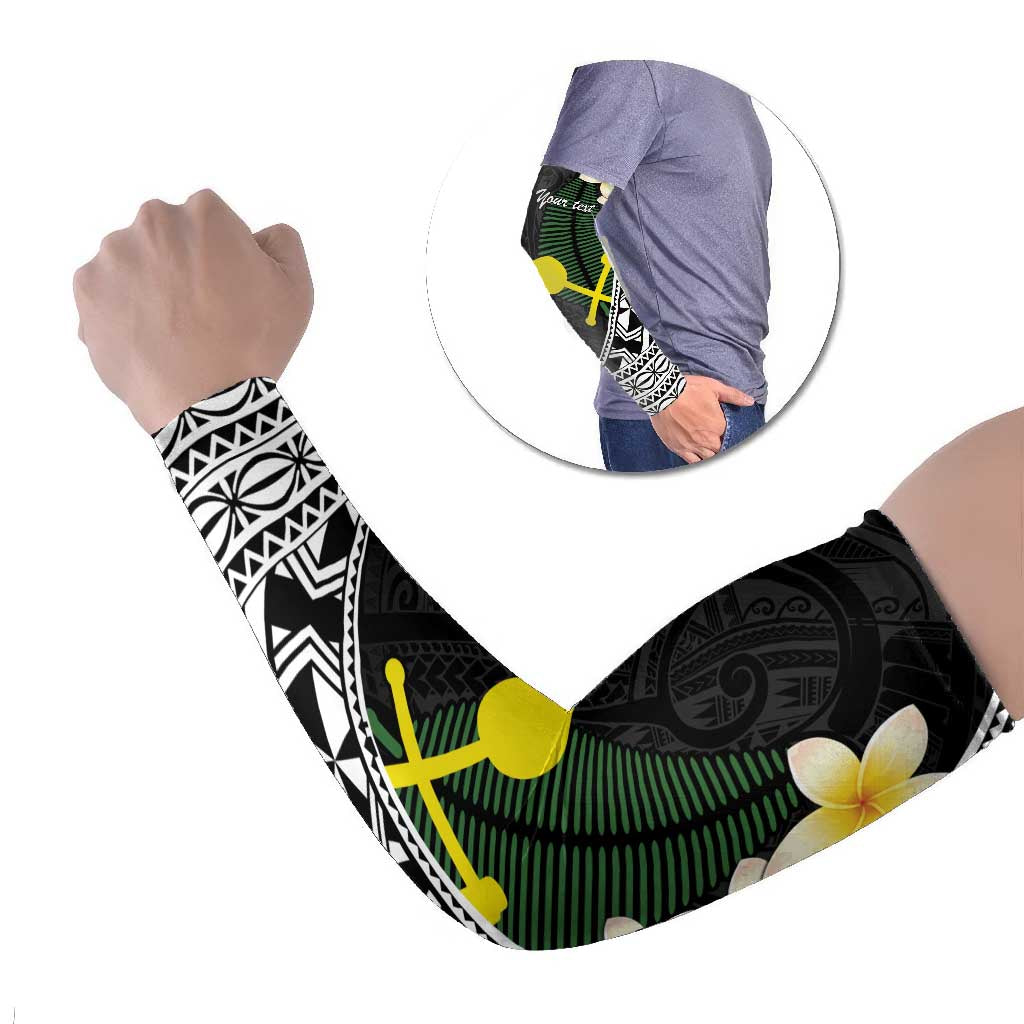 Alo Chiefdom Wallis and Futuna Personalized Arm Sleeves Frangipani Flowers Polynesian Pattern LT9 Set of 2 Black - Polynesian Pride