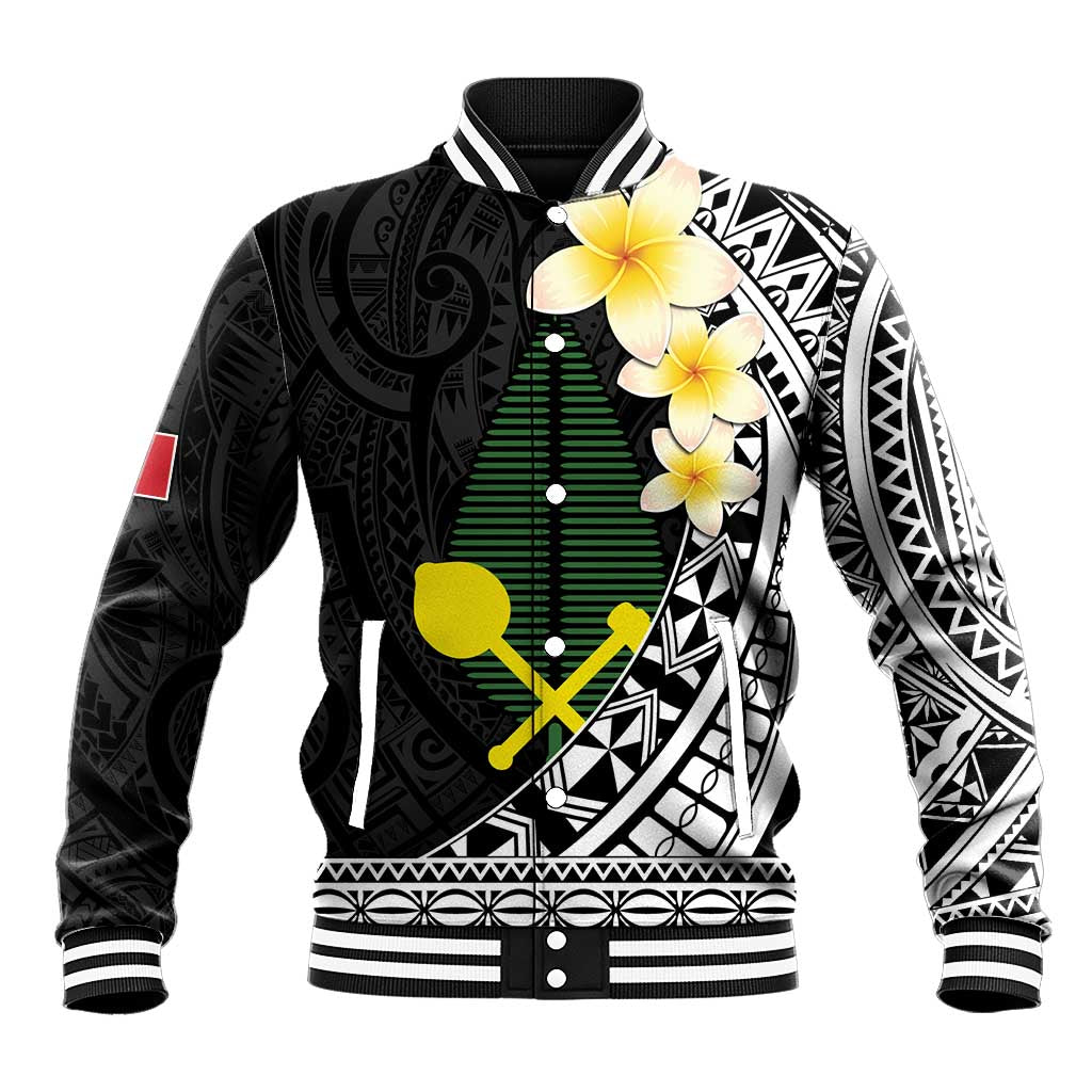 Alo Chiefdom Wallis and Futuna Personalized Baseball Jacket Frangipani Flowers Polynesian Pattern LT9 Unisex Black - Polynesian Pride
