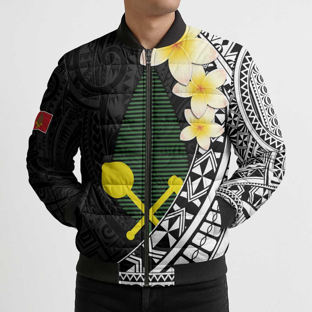 Alo Chiefdom Wallis and Futuna Personalized Bomber Puffer Jacket Frangipani Flowers Polynesian Pattern - Polynesian Pride