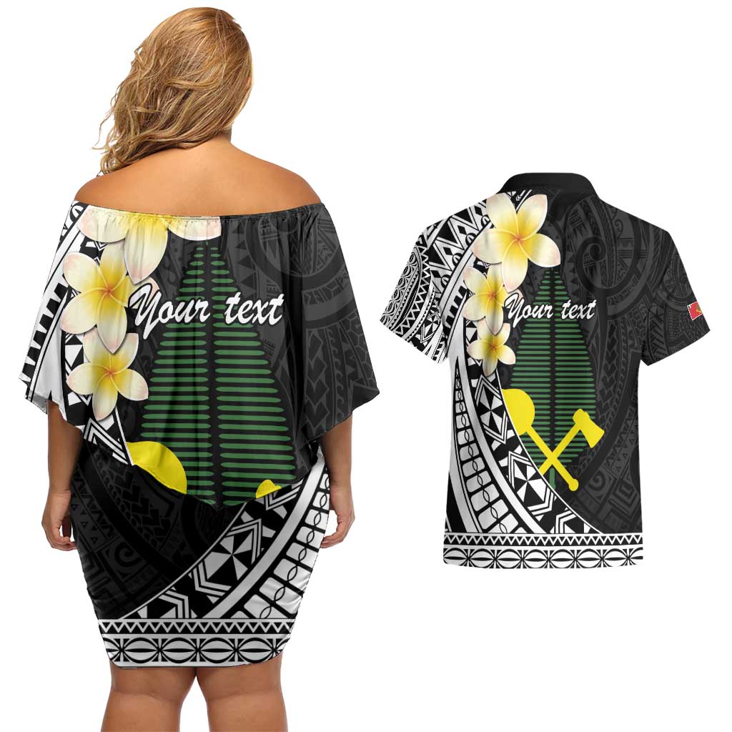 Alo Chiefdom Wallis and Futuna Personalized Couples Matching Off Shoulder Short Dress and Hawaiian Shirt Frangipani Flowers Polynesian Pattern
