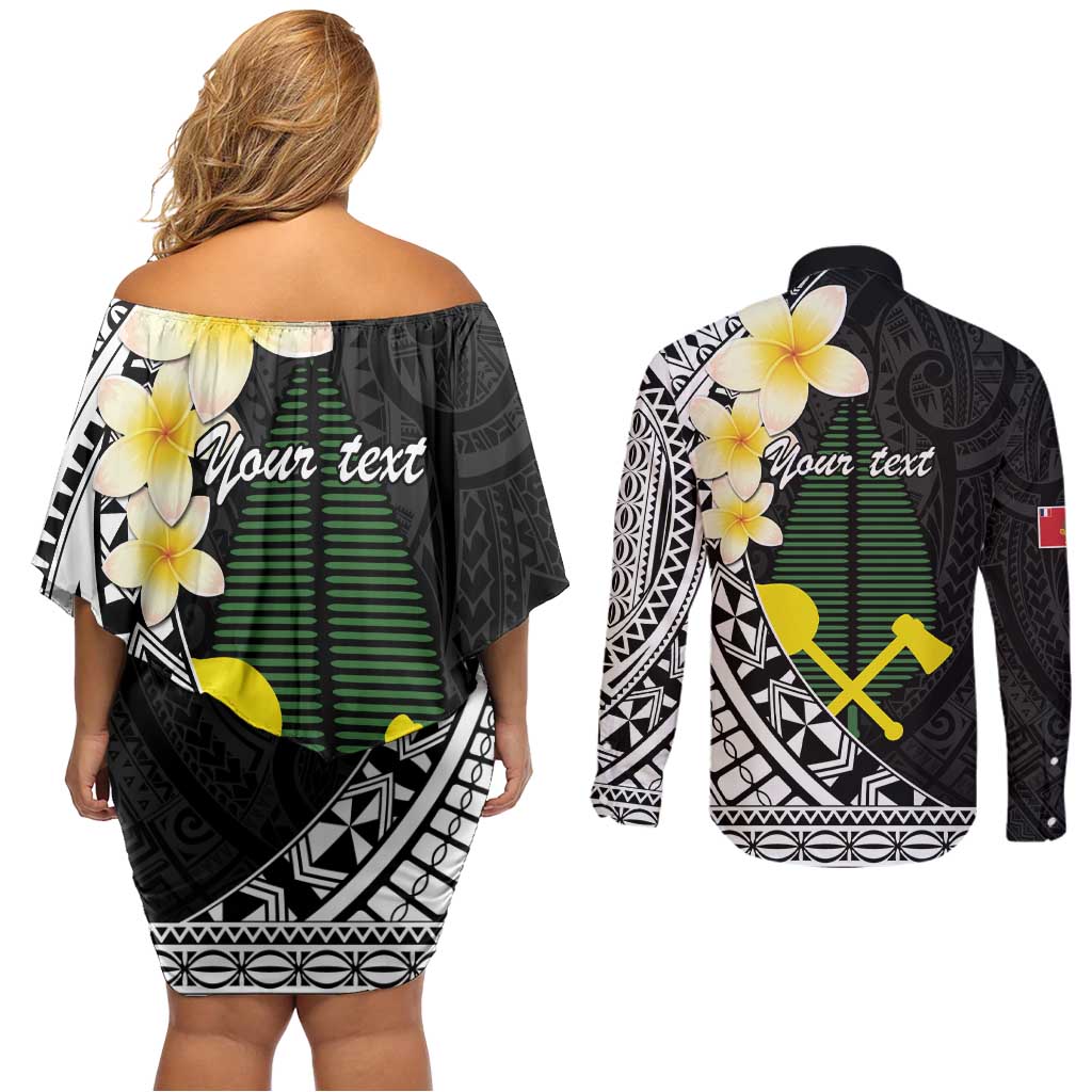 Alo Chiefdom Wallis and Futuna Personalized Couples Matching Off Shoulder Short Dress and Long Sleeve Button Shirt Frangipani Flowers Polynesian Pattern