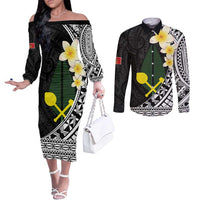 Alo Chiefdom Wallis and Futuna Personalized Couples Matching Off The Shoulder Long Sleeve Dress and Long Sleeve Button Shirt Frangipani Flowers Polynesian Pattern