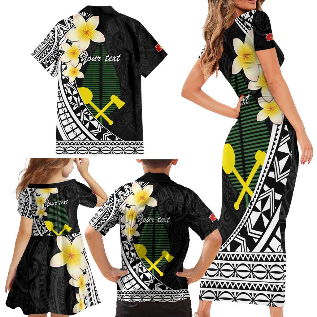 Alo Chiefdom Wallis and Futuna Personalized Family Matching Short Sleeve Bodycon Dress and Hawaiian Shirt Frangipani Flowers Polynesian Pattern
