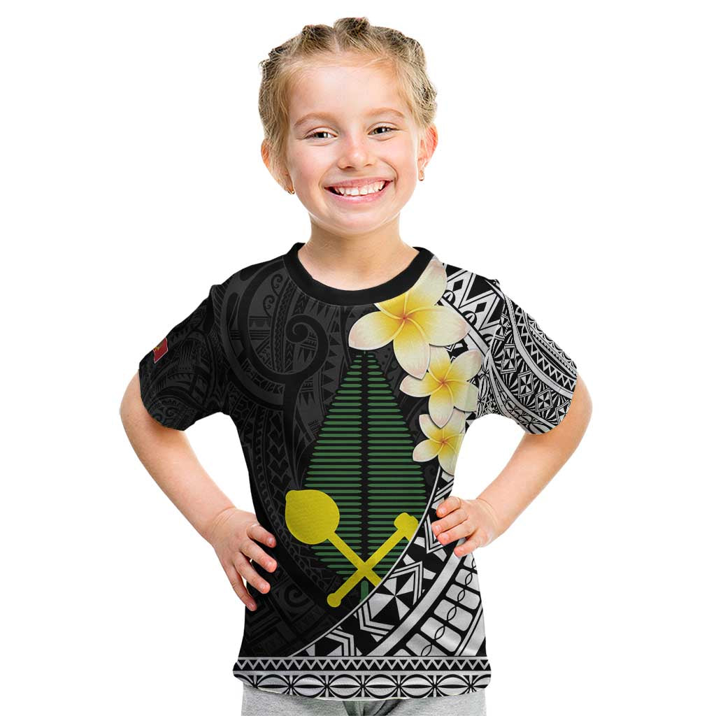 Alo Chiefdom Wallis and Futuna Personalized Kid T Shirt Frangipani Flowers Polynesian Pattern LT9 Black - Polynesian Pride