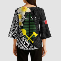 Alo Chiefdom Wallis and Futuna Personalized Kimono Sleeve Blouse Frangipani Flowers Polynesian Pattern - Polynesian Pride