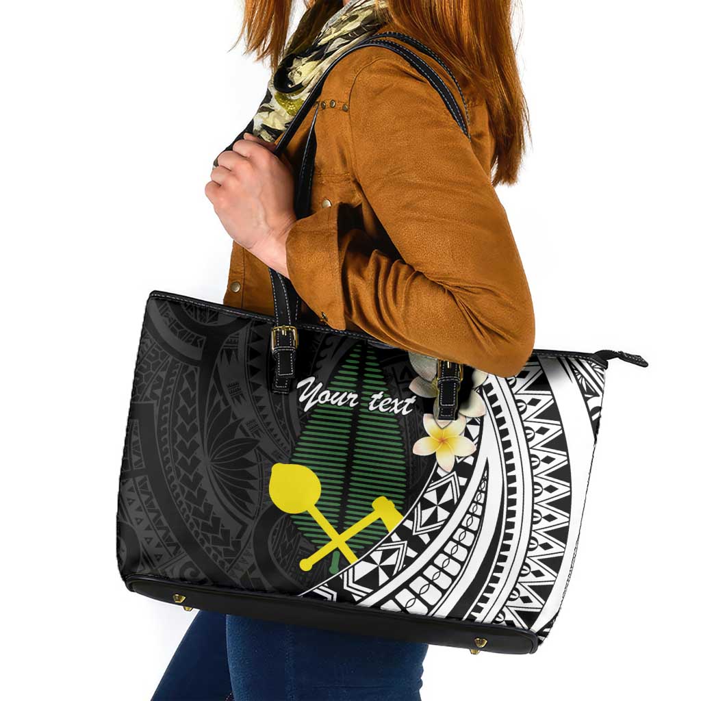 Alo Chiefdom Wallis and Futuna Personalized Leather Tote Bag Frangipani Flowers Polynesian Pattern LT9 Black - Polynesian Pride