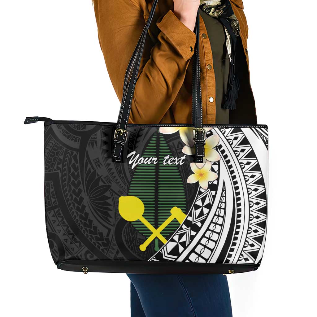 Alo Chiefdom Wallis and Futuna Personalized Leather Tote Bag Frangipani Flowers Polynesian Pattern