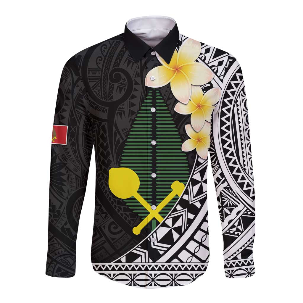 Alo Chiefdom Wallis and Futuna Personalized Long Sleeve Button Shirt Frangipani Flowers Polynesian Pattern LT9 Unisex Black - Polynesian Pride