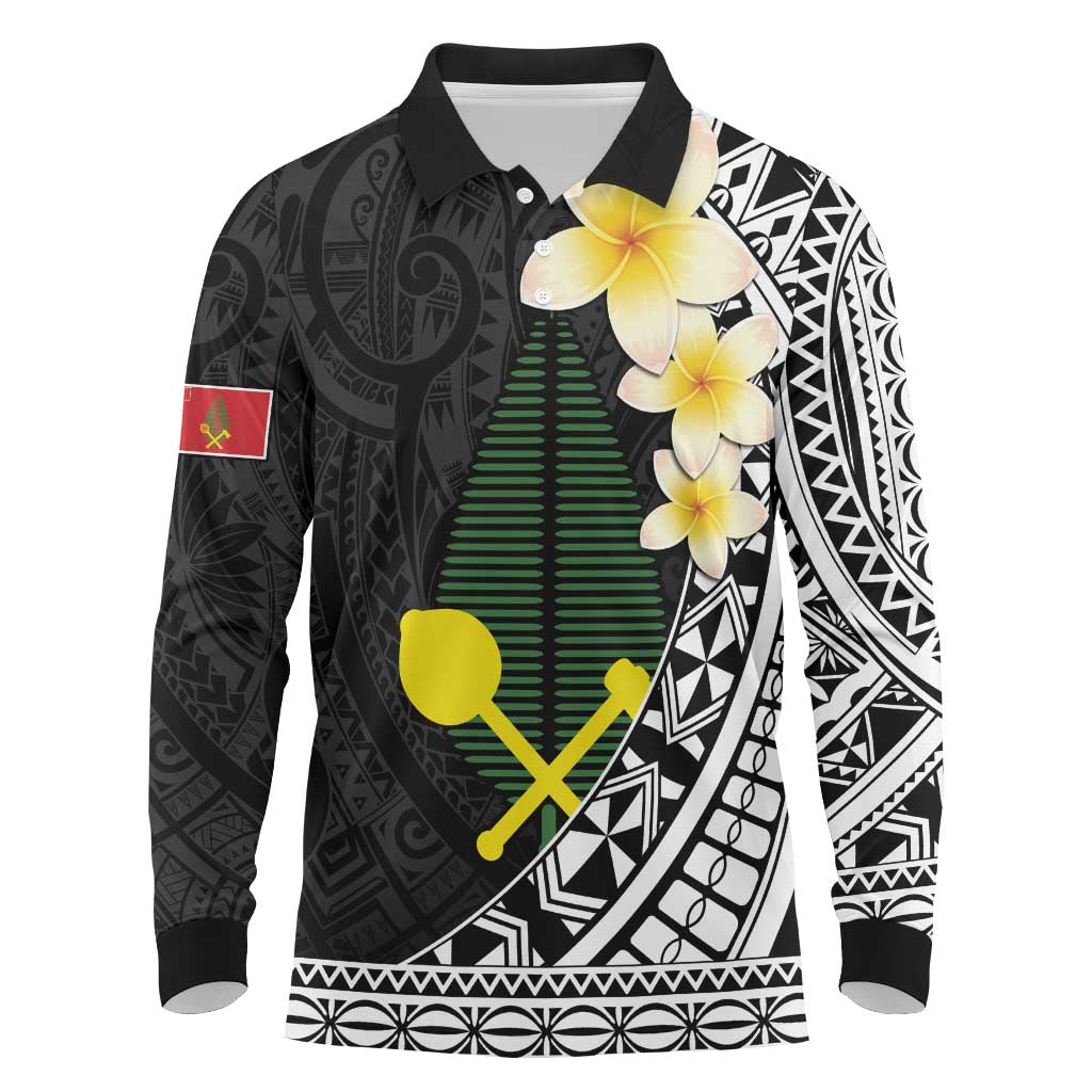 Alo Chiefdom Wallis and Futuna Personalized Long Sleeve Polo Shirt Frangipani Flowers Polynesian Pattern LT9 Black - Polynesian Pride