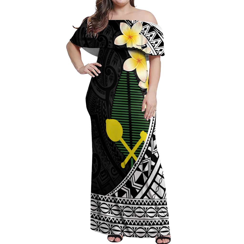 Alo Chiefdom Wallis and Futuna Personalized Off Shoulder Maxi Dress Frangipani Flowers Polynesian Pattern