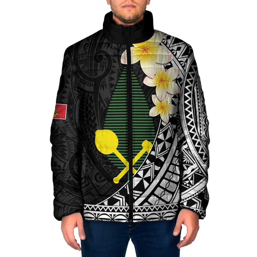 Alo Chiefdom Wallis and Futuna Personalized Padded Jacket Frangipani Flowers Polynesian Pattern LT9 Men Black - Polynesian Pride