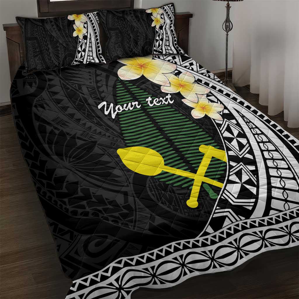 Alo Chiefdom Wallis and Futuna Personalized Quilt Bed Set Frangipani Flowers Polynesian Pattern LT9 Black - Polynesian Pride