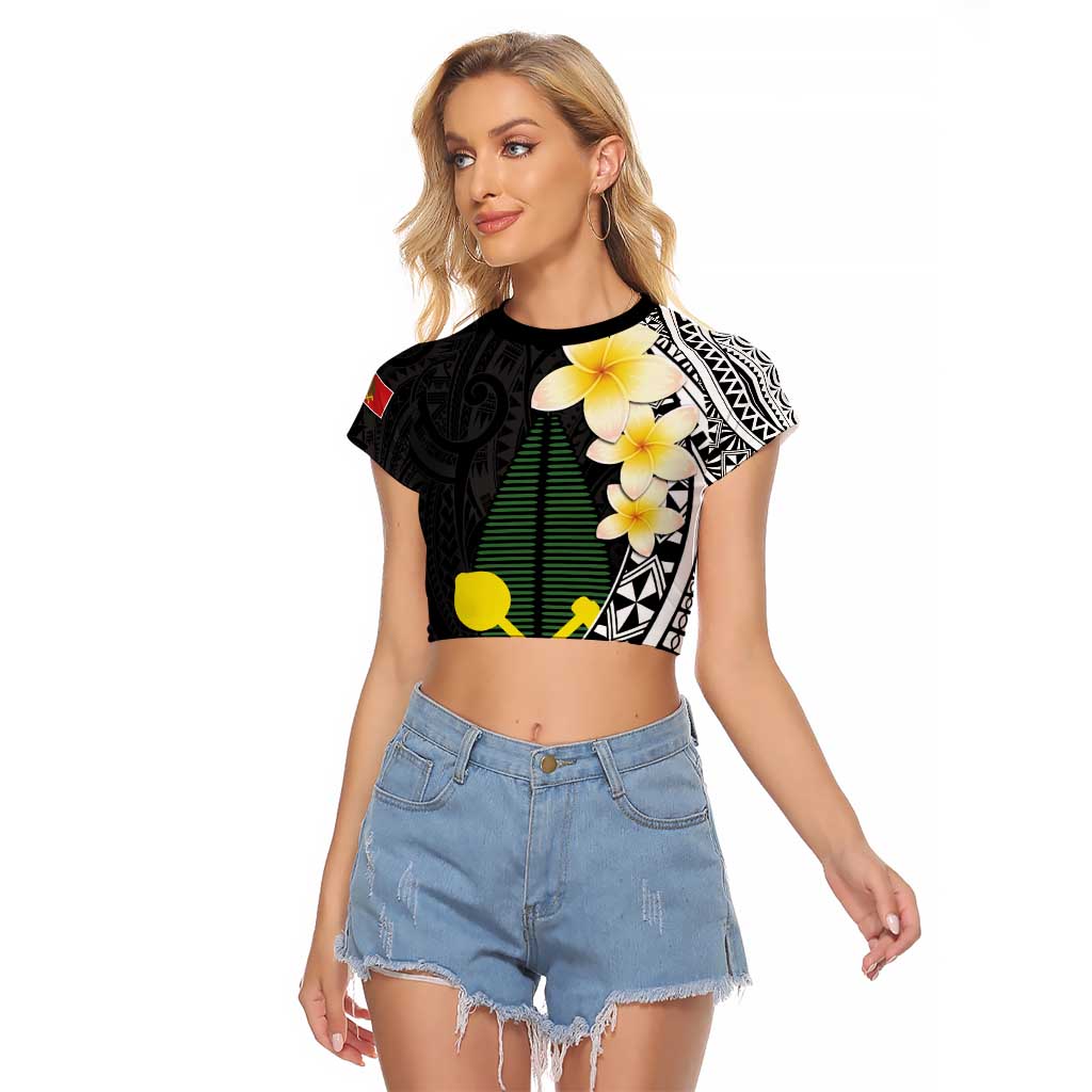 Alo Chiefdom Wallis and Futuna Personalized Raglan Cropped T Shirt Frangipani Flowers Polynesian Pattern LT9 Female Black - Polynesian Pride