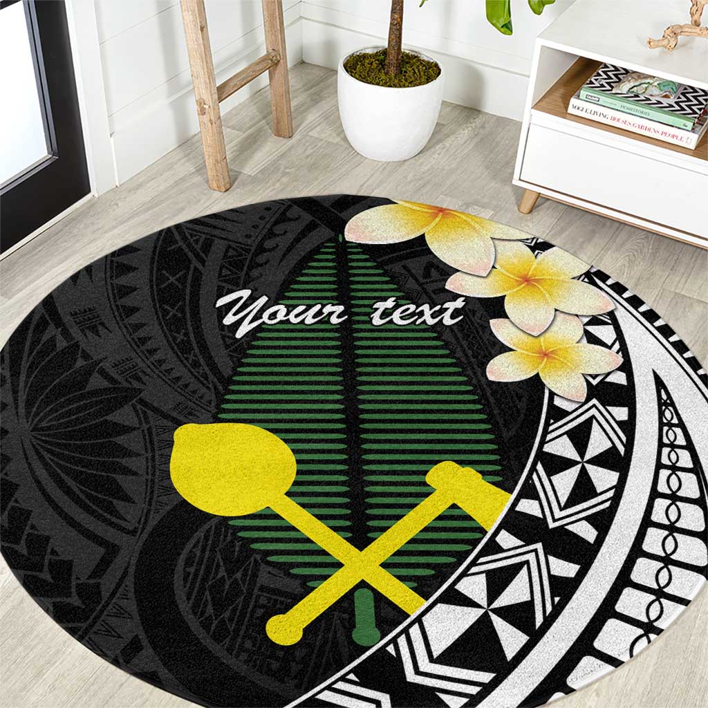 Alo Chiefdom Wallis and Futuna Personalized Round Carpet Frangipani Flowers Polynesian Pattern LT9 Black - Polynesian Pride
