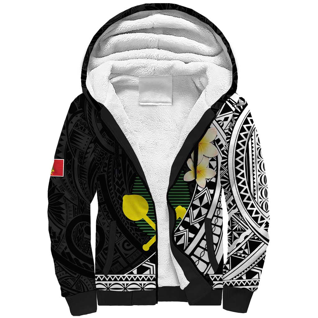 Alo Chiefdom Wallis and Futuna Personalized Sherpa Hoodie Frangipani Flowers Polynesian Pattern LT9 Unisex Black - Polynesian Pride