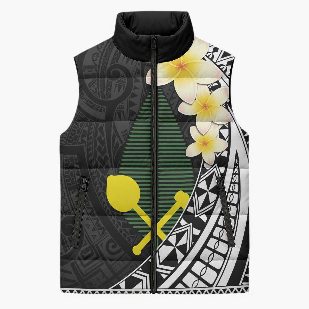 Alo Chiefdom Wallis and Futuna Personalized Sleeveless Puffer Jacket Frangipani Flowers Polynesian Pattern LT9 Unisex Black - Polynesian Pride