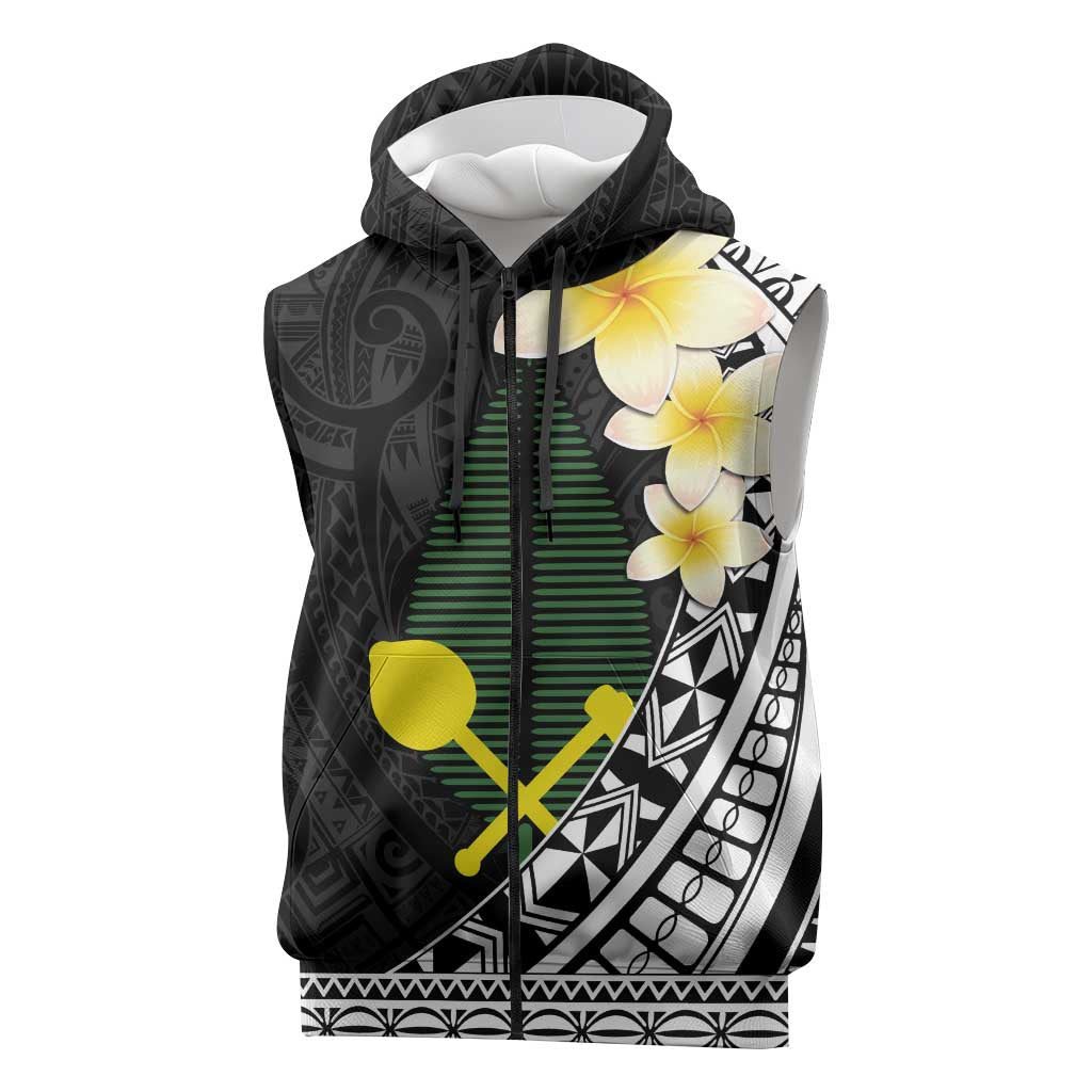 Alo Chiefdom Wallis and Futuna Personalized Sleeveless Zip Hoodie Frangipani Flowers Polynesian Pattern LT9 Black - Polynesian Pride