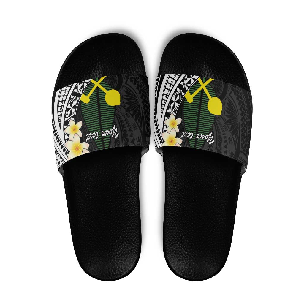 Alo Chiefdom Wallis and Futuna Personalized Slide Sandals Frangipani Flowers Polynesian Pattern LT9 Black - Polynesian Pride