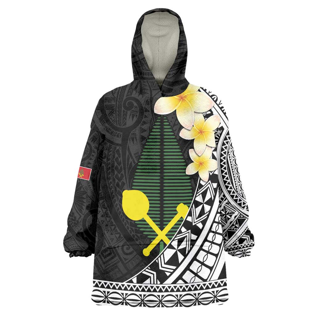 Alo Chiefdom Wallis and Futuna Personalized Wearable Blanket Hoodie Frangipani Flowers Polynesian Pattern