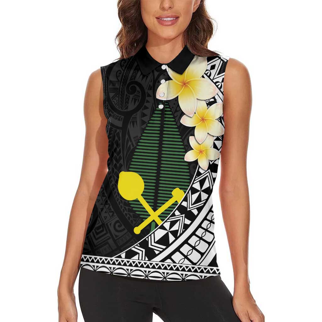 Alo Chiefdom Wallis and Futuna Personalized Women Sleeveless Polo Shirt Frangipani Flowers Polynesian Pattern