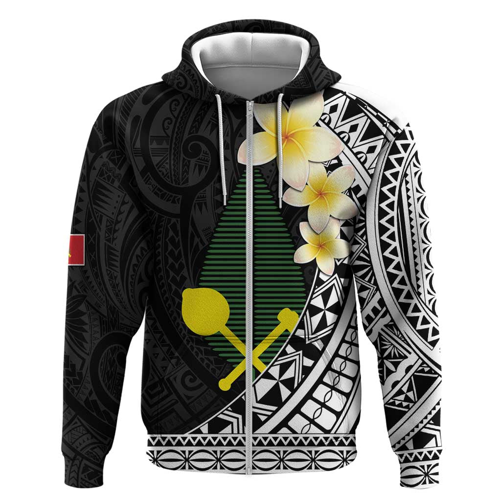 Alo Chiefdom Wallis and Futuna Personalized Zip Hoodie Frangipani Flowers Polynesian Pattern LT9 Zip Hoodie Black - Polynesian Pride